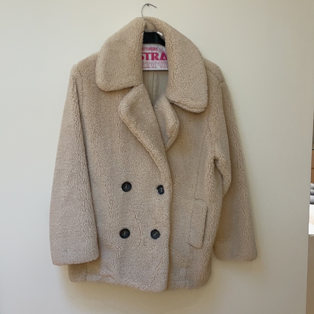 Free People Notched Teddy Peacoat Coat Faux Fur - Picture 4 of 10